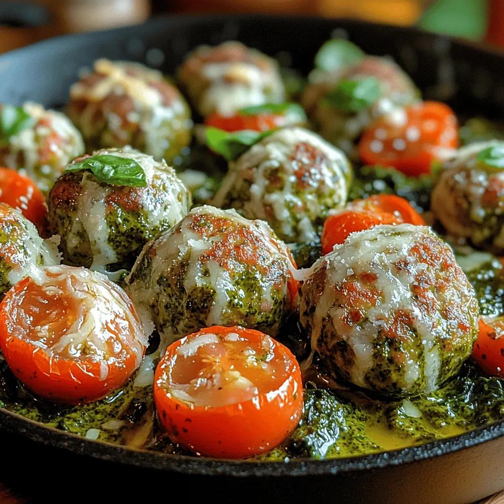 Pesto Mozzarella-Stuffed Chicken Meatballs