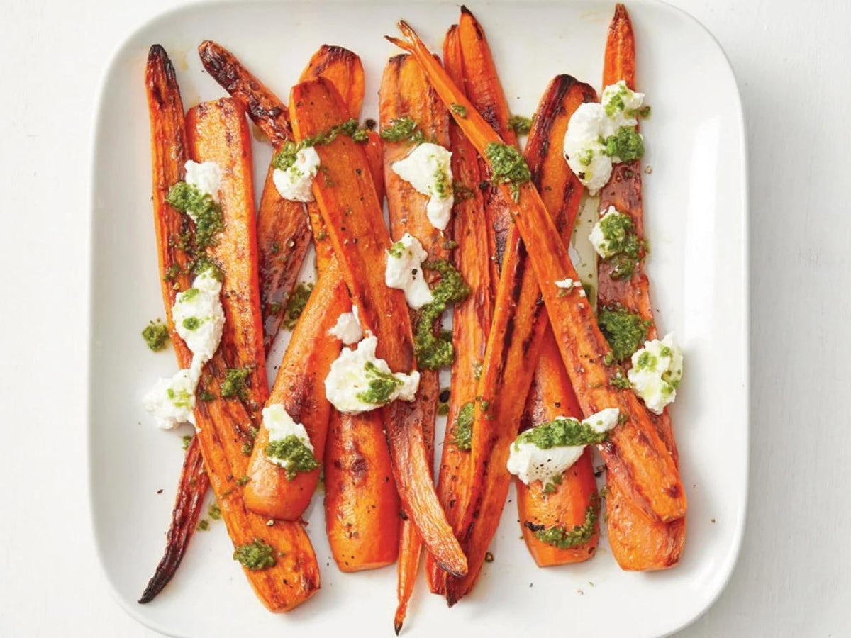 Pesto Parmesan Smashed Carrots