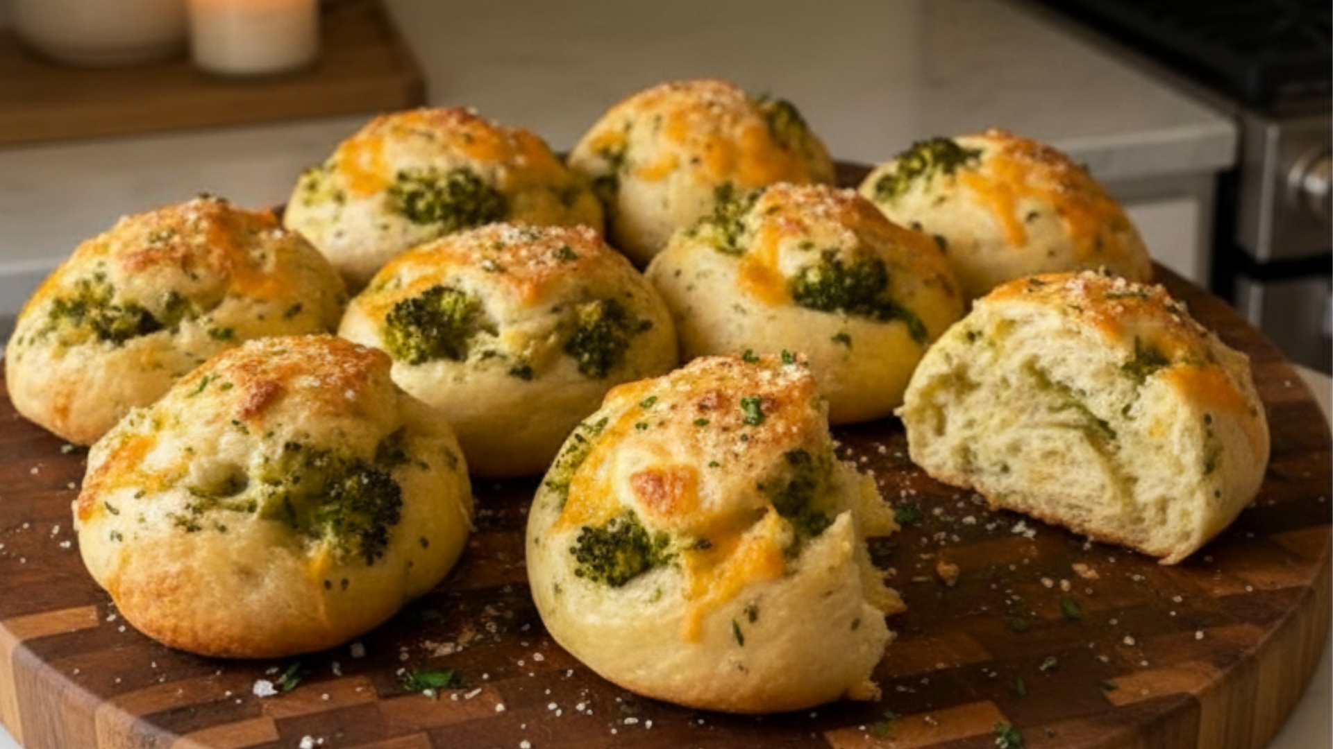 Broccoli Cheddar Garlic Focaccia Rolls