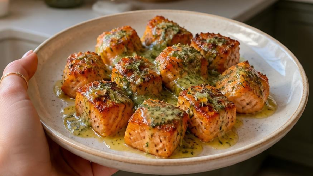 Crispy Salmon Bites with Dill Butter Drizzle