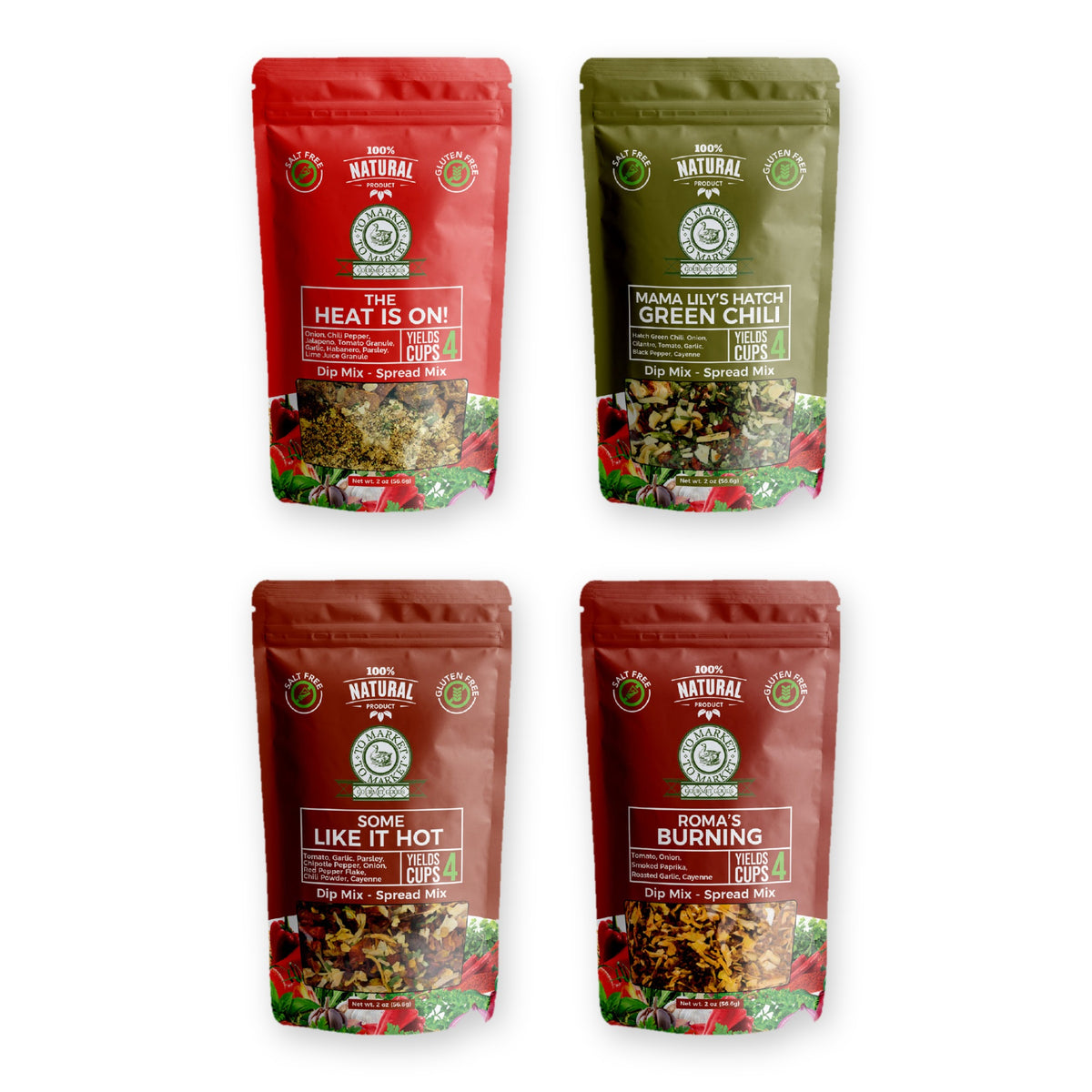 Turn Up the Heat 4 Pack spicy dip mix pouches